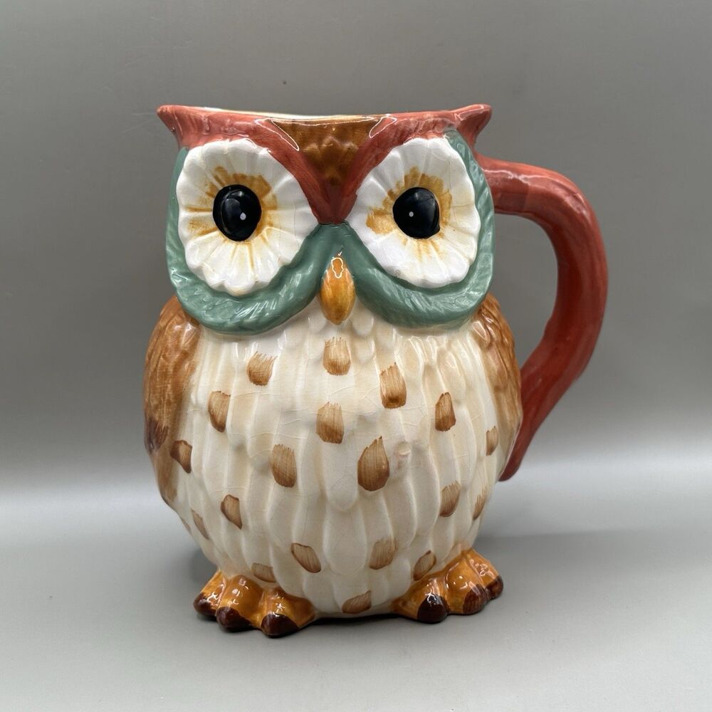 VTG Harvest Falls Owl Creamer Syrup Server Teapot Style 6” Fall Decor Farmhouse